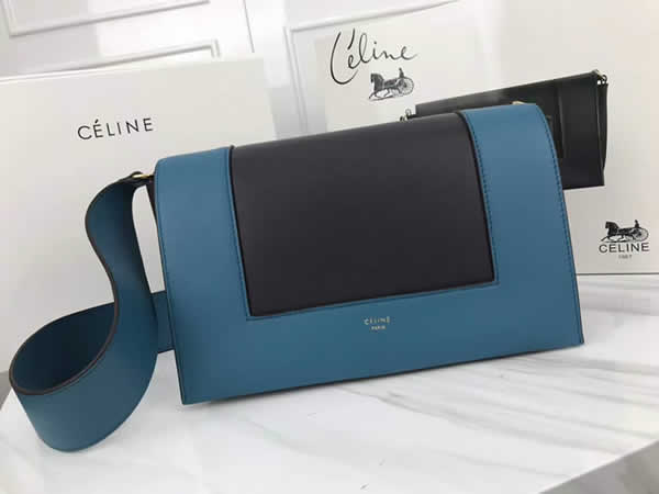 Fake Celine Frame Color Matching Lake Blue & Black Shoulder Bag Messenger Bag 180263